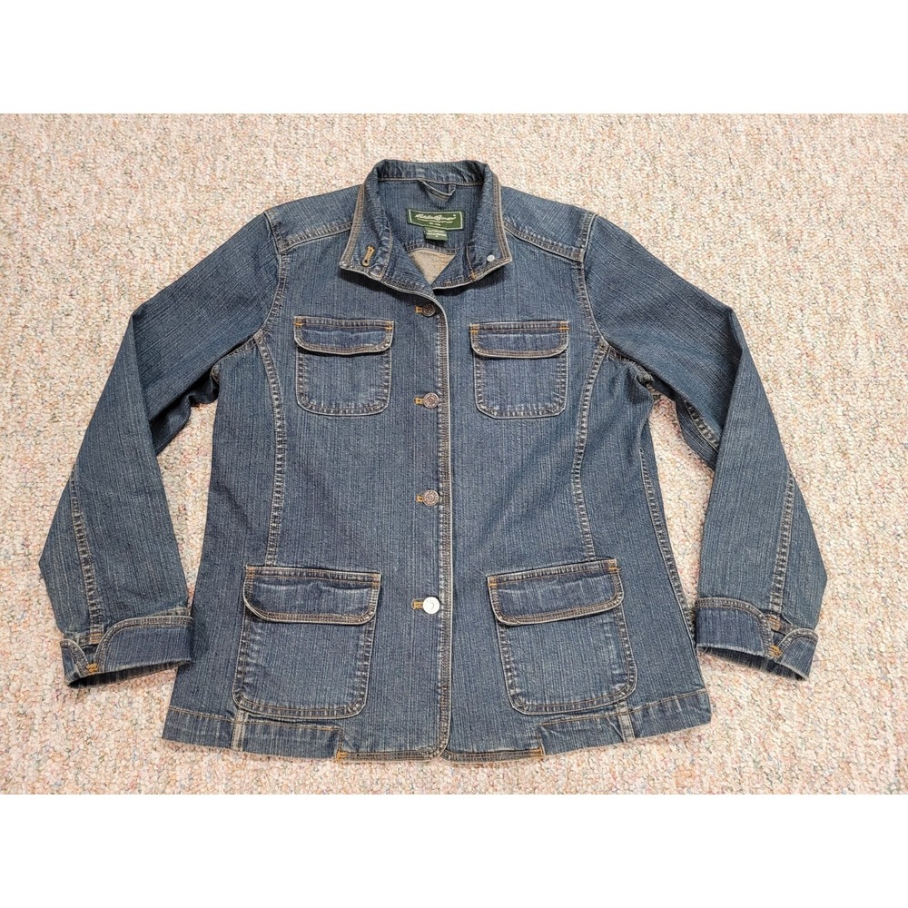 Eddie Bauer Jacket Women Small Blue Denim Button Down Casual‎ Outdoors Ladies